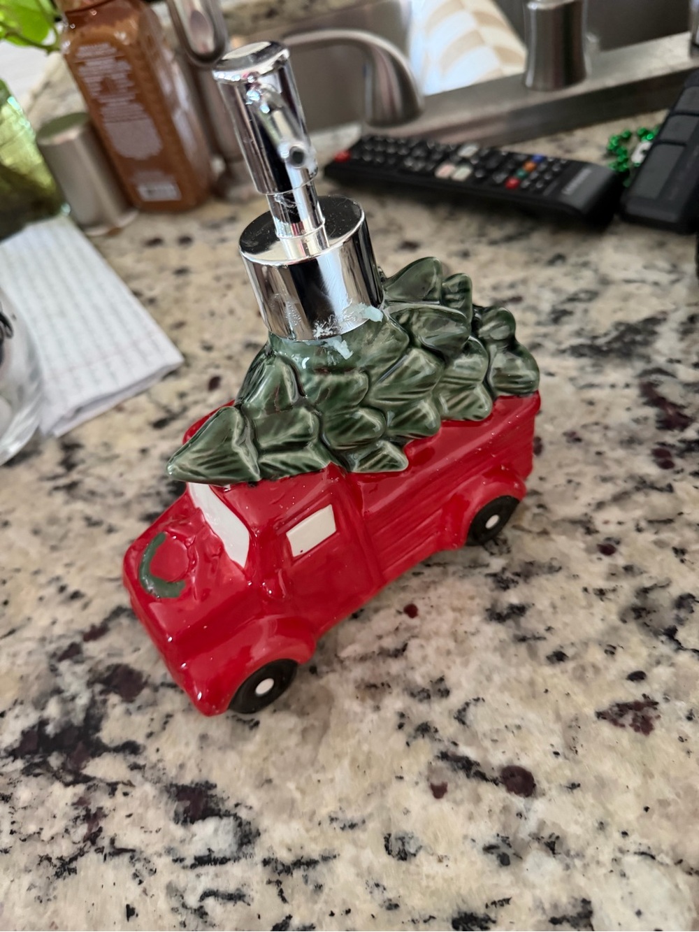 Christmas tree truck soap dispenser